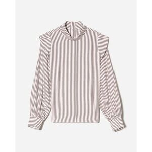 Rare NWT Everlane Shirt Women Brown Stripe The Wing‎ Shoulder Cotton Blouse Sz 8